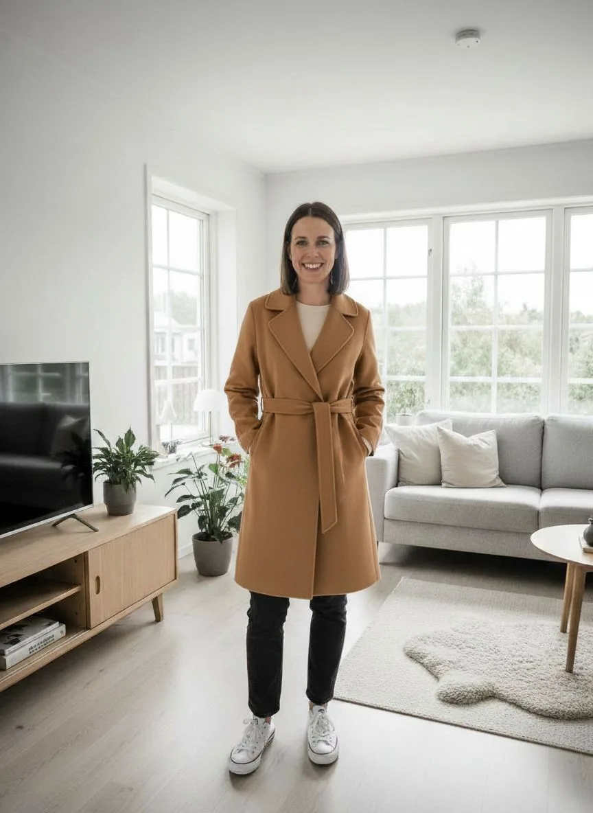 Un client portant le manteau, réalisé avec l’essayage virtuel Atelier Noir