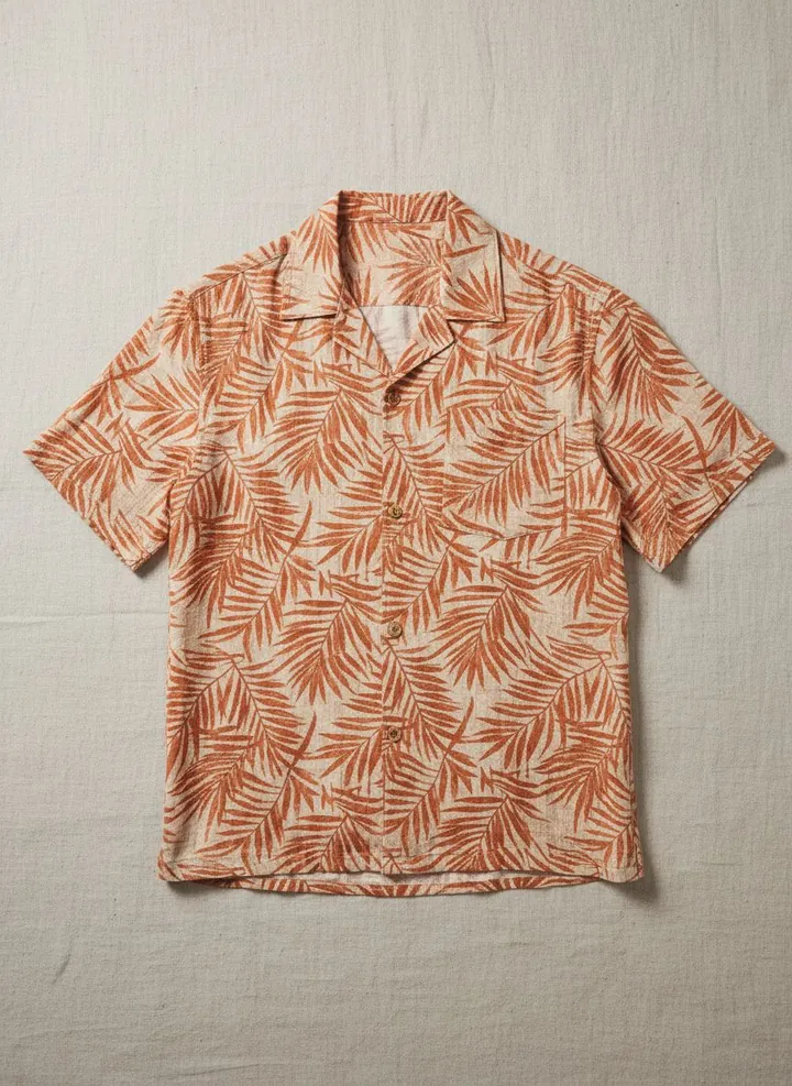 Koszula resortowa z kołnierzykiem camp — zdjęcie produktu, flat-lay