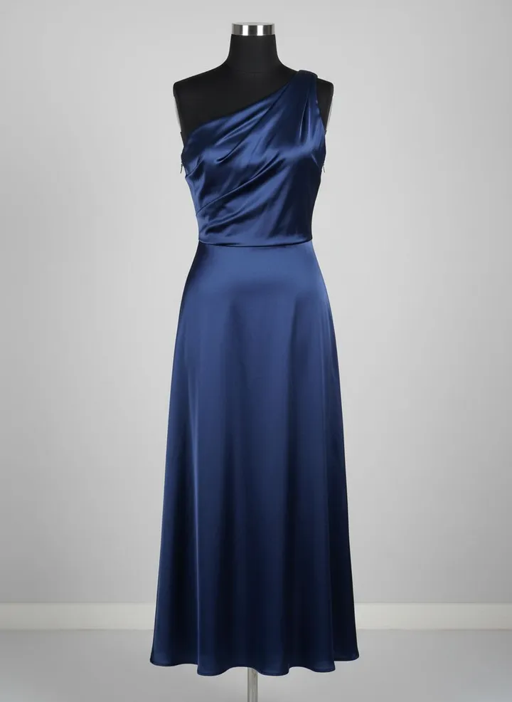 Rochie din satin, pe un umăr — fotografie de produs, manechin